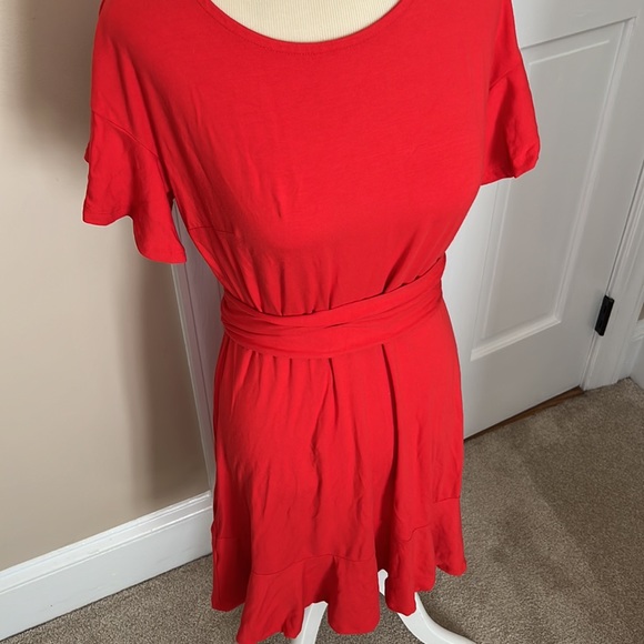 LOFT Cherry Red Tie Waist Dress - Picture 2 of 5